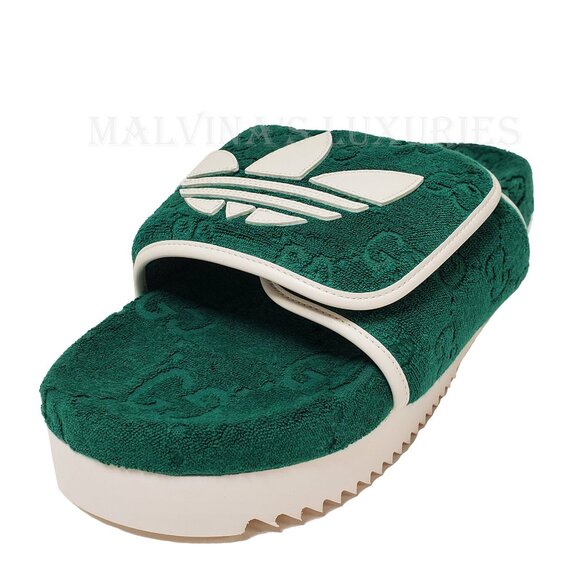 GUCCI MENS SHOES ADIDAS X GG GREEN COTTON SPONGE PLATFORM SANDAL SLIDE sz 9 9.5 - Picture 6 of 16